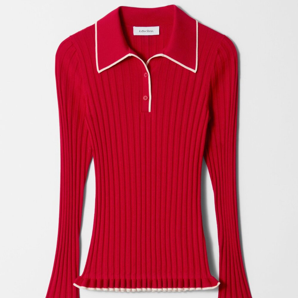 Rib-Knit Polo Shirt